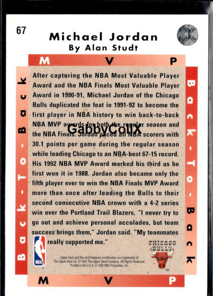 1992-93 Upper Deck #67 Michael Jordan #isuj - Back