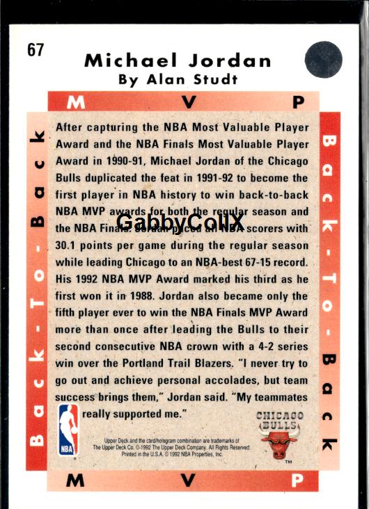 1992-93 Upper Deck #67 Michael Jordan #isul - Back