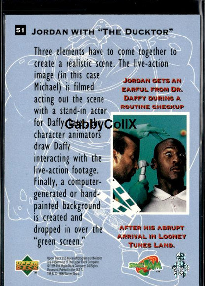 1996 Upper Deck Space Jam #51 Jordan with "The Ducktor #iub4 - Back