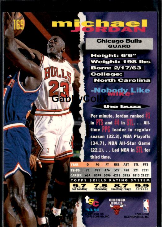 1993-94 Stadium Club #169 Michael Jordan #iudh - Back