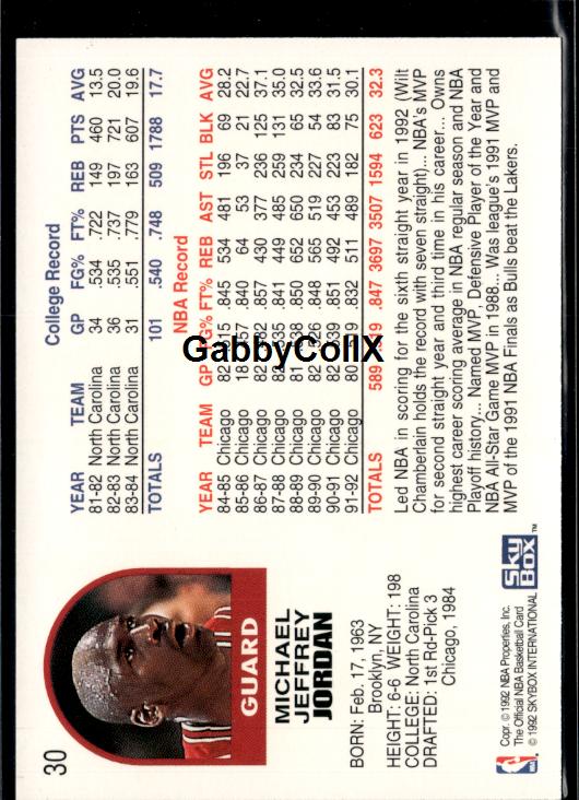 1992-93 Hoops #30 Michael Jordan #iujv - Back