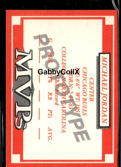 1991 MVPs Prototype (unlicensed) #NNO Michael Jordan #iusw - Back