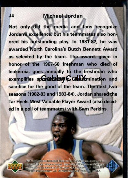 1998 SP Top Prospects #J4 Michael Jordan Phi Beta Jordan #iutk - Back