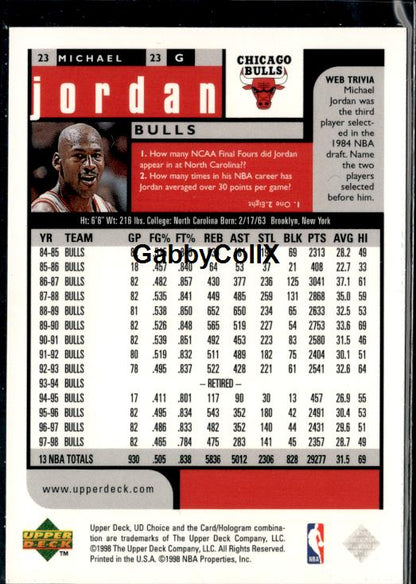 1998-99 UD Choice #23 Michael Jordan #iv5j - Back