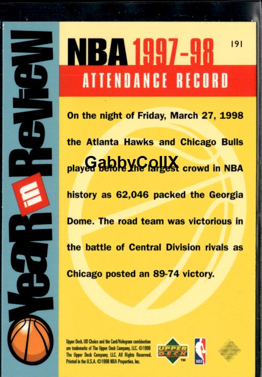 1998-99 UD Choice #191 Attendance Record #iv5p - Back