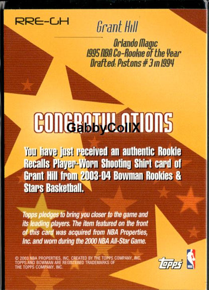 2003-04 Bowman #RRE-GH Grant Hill Rookie Recalls #ixnr - Back