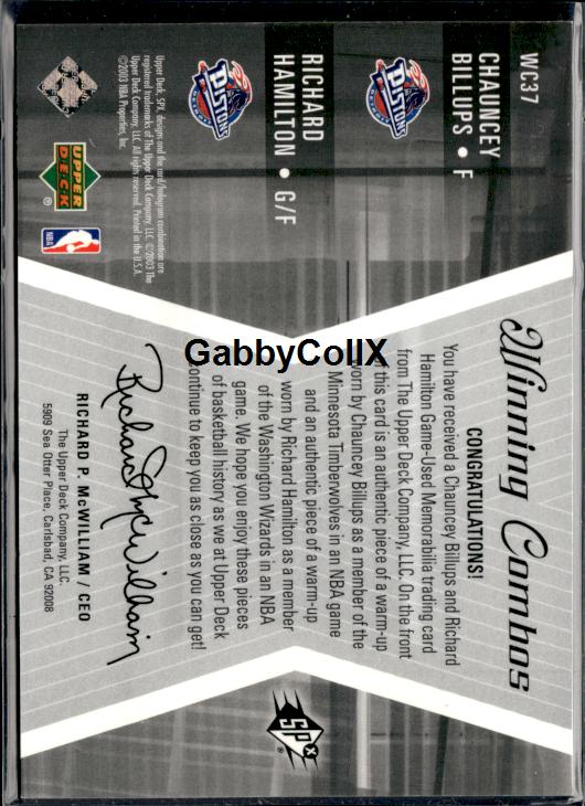 2003-04 SPx #WC31 Baron Davis / David Wesley Winning Materials Combos #ixnv - Back