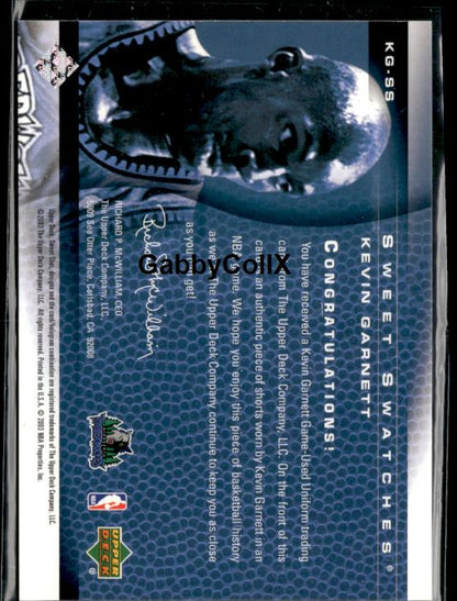 2003-04 Upper Deck Sweet Shot #KG-SS Kevin Garnett Sweet Swatches #ixny - Back