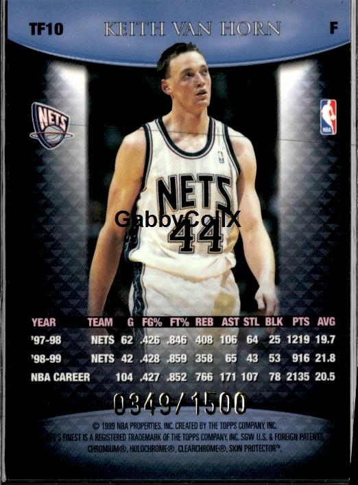 1999-00 Finest #TF10 Keith Van Horn Team Finest Blue #/1500 #ixqk - Back