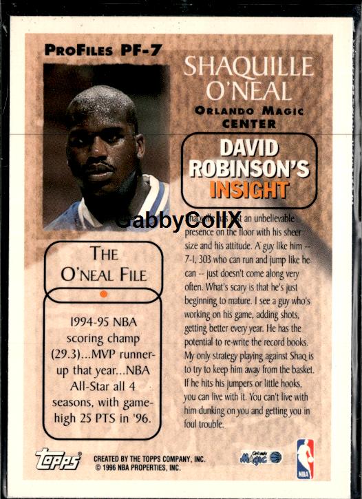 1996-97 Topps #PF-7 Shaquille O'Neal ProFiles #ixqm - Back