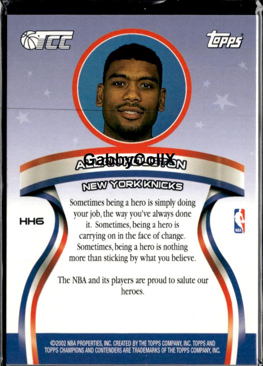 2001-02 Topps TCC #HH6 Allan Houston Heroes Honor #ixqp - Back