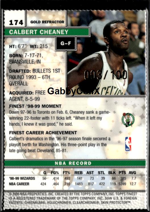 1999-00 Finest #174 Calbert Cheaney Gold Refractors #/100 #ixqr - Back
