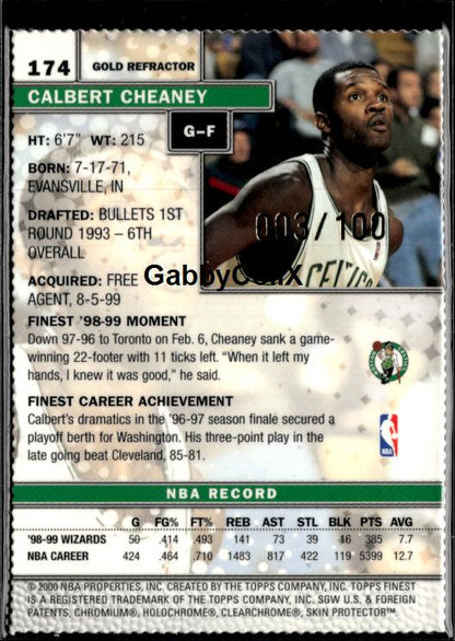 1999-00 Finest #174 Calbert Cheaney Gold Refractors #/100 #ixqr - Back