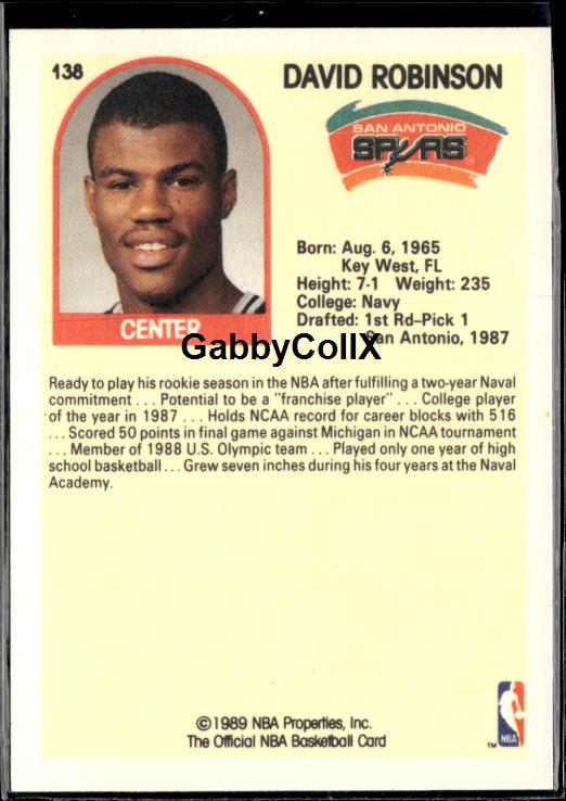 1989-90 Hoops #138 David Robinson #ixqv - Back