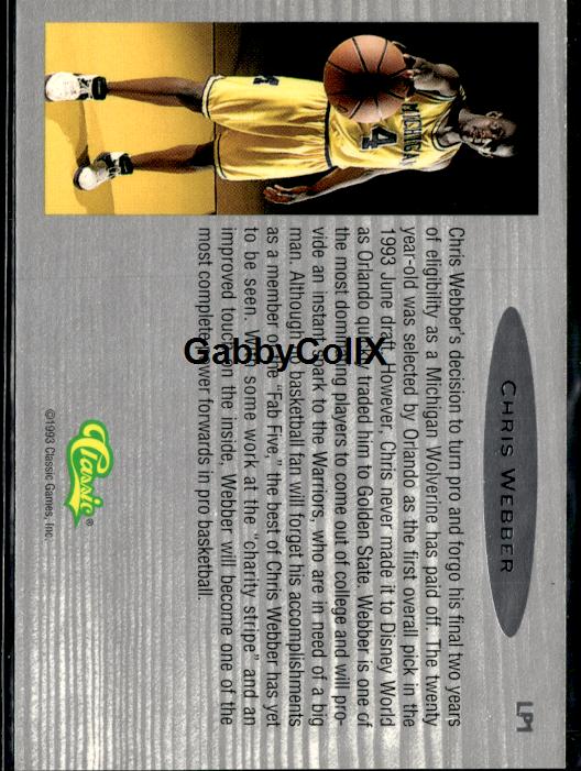 1993 Classic Draft Picks #LP1 Chris Webber Limited Prints #ixqx - Back