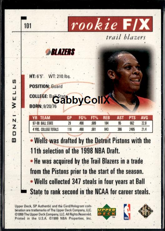 1998-99 SP Authentic #101 Bonzi Wells #/3500 #ixsm - Back