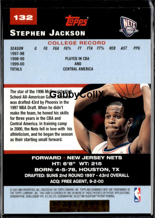 2000-01 Bowman's Best #132a Stephen Jackson #/499 #ixsr - Back