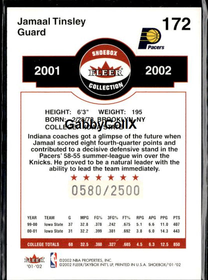 2001-02 Fleer Shoebox #172 Jamaal Tinsley #/2500 #ixt3 - Back