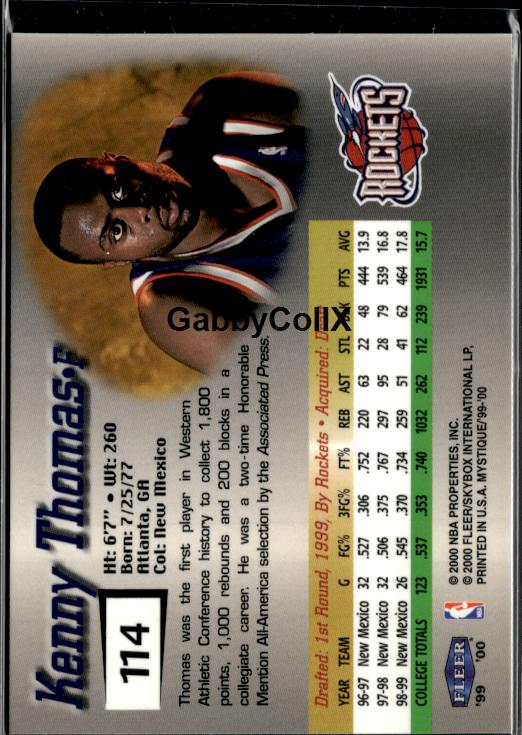 1999-00 Fleer Mystique #114 Kenny Thomas #/2999 #ixt7 - Back