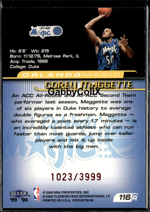 1999-00 Fleer Focus #116 Corey Maggette #/3999 #ixt8 - Back