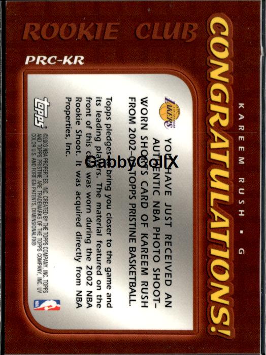 2002-03 Topps Pristine #PRC-KR Kareem Rush Rookie Club #ixta - Back