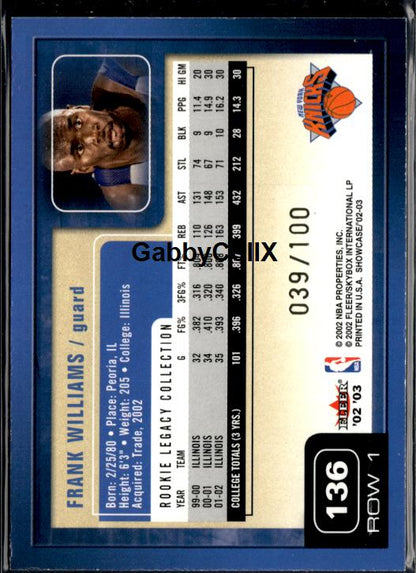 2002-03 Fleer Showcase #136 Frank Williams Legacy #/100 #ixtf - Back