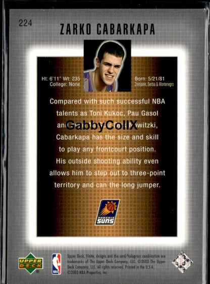 2003-04 Upper Deck Finite #224 Zarko Cabarkapa #/1500 #ixu1 - Back