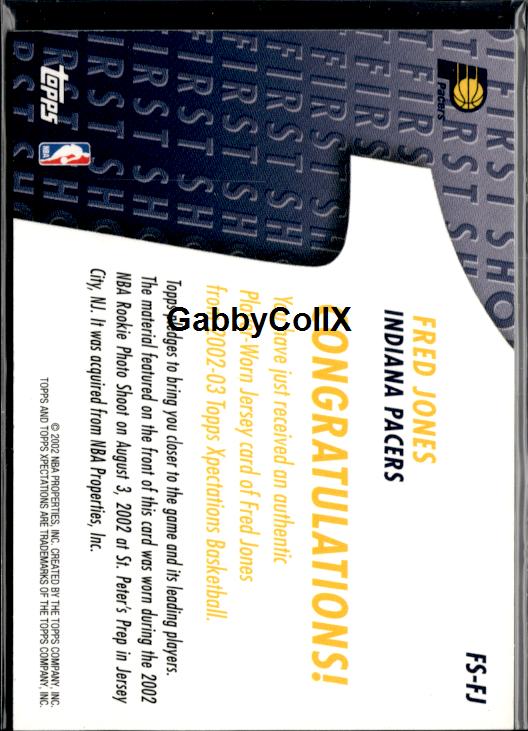 2002-03 Topps Xpectations #FS-FJ Fred Jones First Shot Relics #ixvm - Back