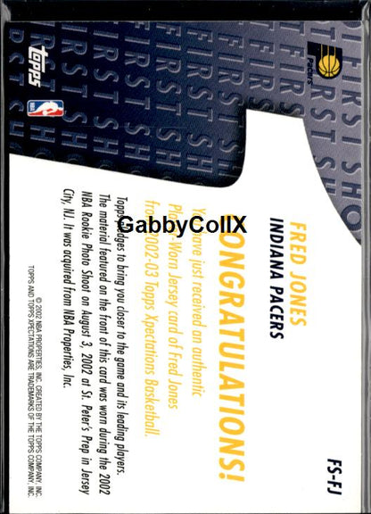 2002-03 Topps Xpectations #FS-FJ Fred Jones First Shot Relics #ixvm - Back