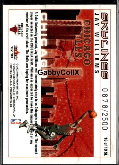 2002-03 Fleer Premium #16 SL Jay Williams Skylines #/2500 #ixxq - Back
