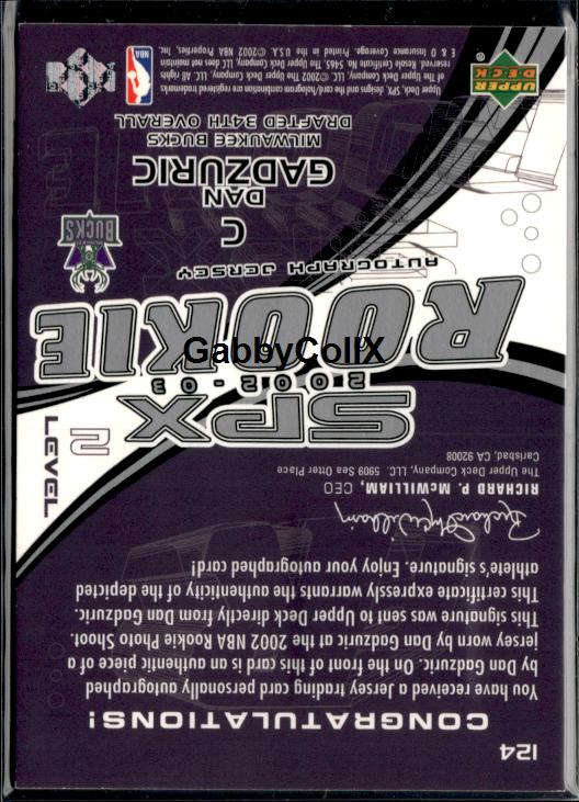 2002-03 SPx #124 Dan Gadzuric #/1999 #ixxy - Back