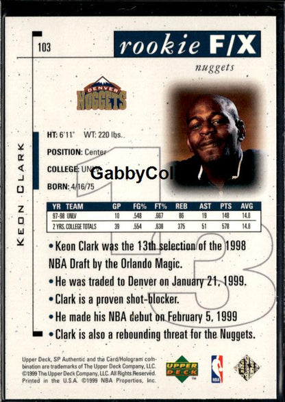 1998-99 SP Authentic #103 Keon Clark #/3500 #ixy5 - Back