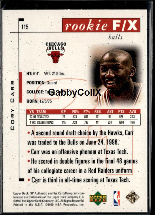 1998-99 SP Authentic #115 Cory Carr #/3500 #ixy9 - Back