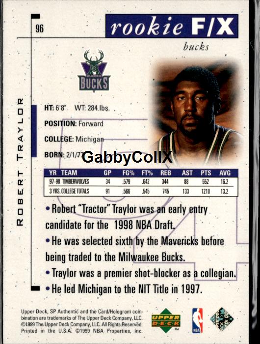 1998-99 SP Authentic #96 Robert Traylor #/3500 #ixyb - Back