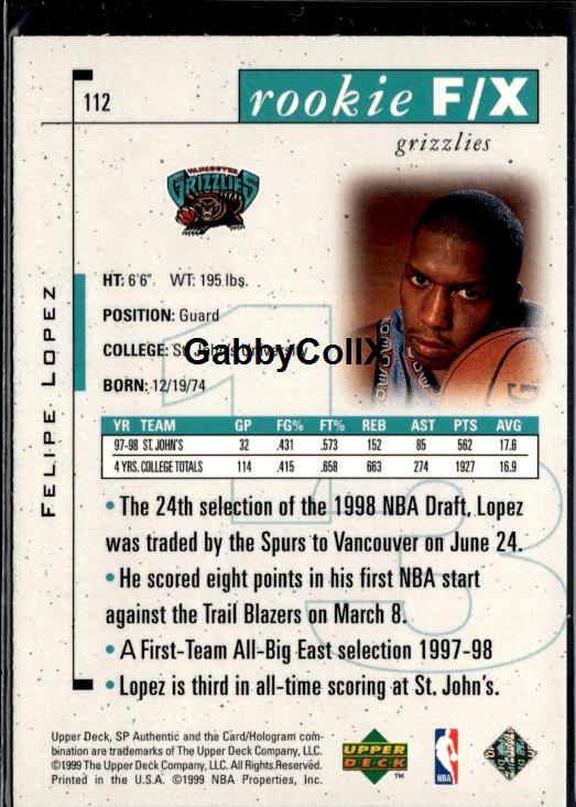 1998-99 SP Authentic #112 Felipe Lopez #/3500 #ixyd - Back