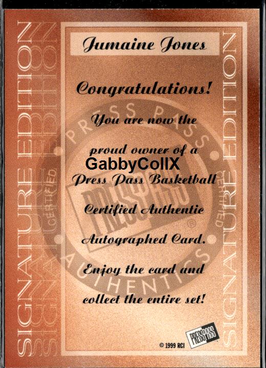 1999 Press Pass SE #NNO Jumaine Jones Autographs #ixyi - Back
