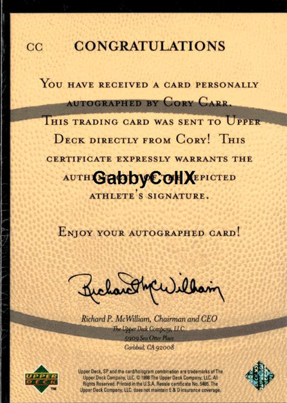 1998 SP Top Prospects #CC Cory Carr Vital Signs #ixyk - Back