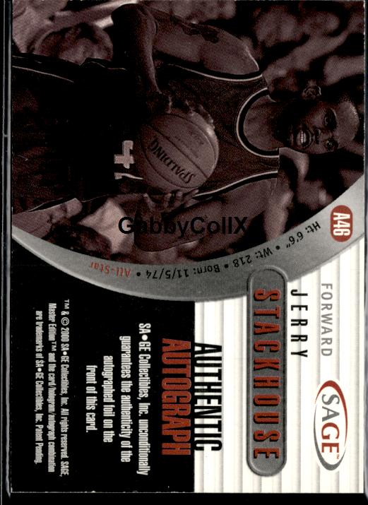 2000 SAGE #A46 Jerry Stackhouse Autographs Bronze #/245 #ixyl - Back