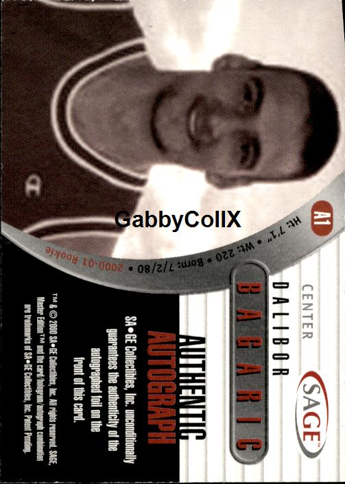 2000 SAGE #A1 Dalibor Bagaric Autographs #/999 #ixyv - Back