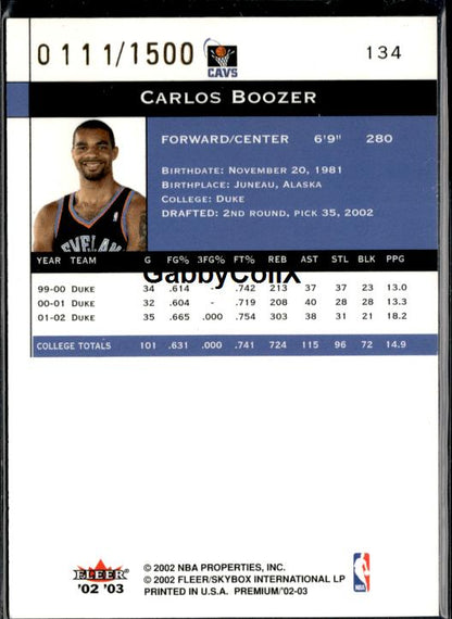 2002-03 Fleer Premium #EM134 Carlos Boozer Emerald #/300 #ixz7 - Back