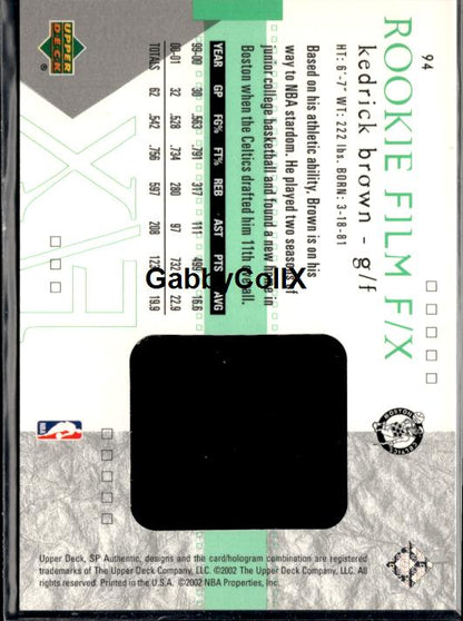2001-02 SP Authentic #94 Kedrick Brown #/1600 #ixz8 - Back