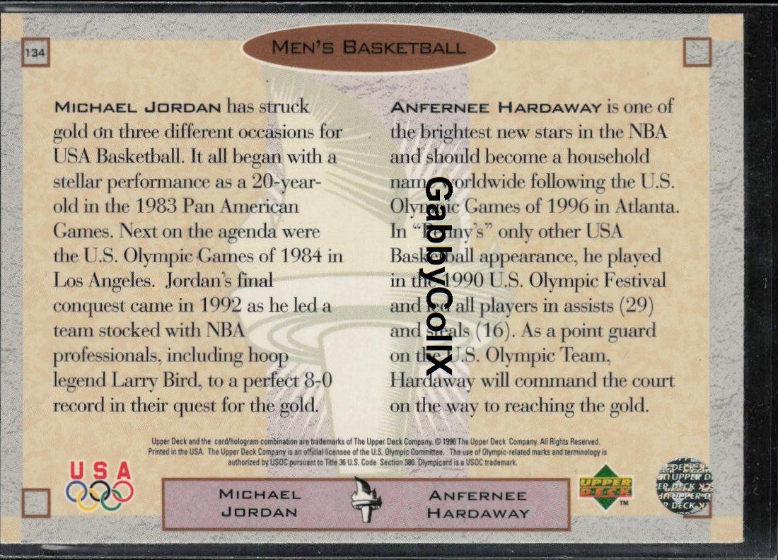 1996 Upper Deck USA Olympicards #134 Michael Jordan / Anfernee Hardaway PT #m4q1 - Back