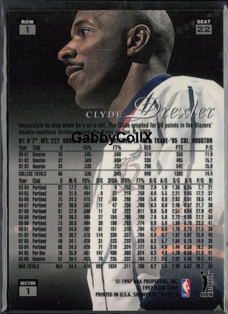 1996-97 Flair Showcase #22 Clyde Drexler Flair Showcase Row 1 (Grace) #mooc - Back