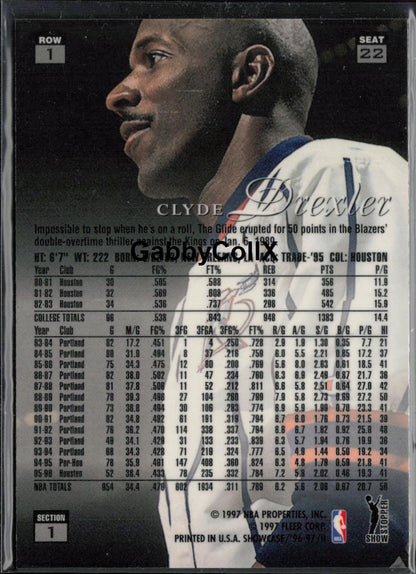 1996-97 Flair Showcase #22 Clyde Drexler Flair Showcase Row 1 (Grace) #mooc - Back