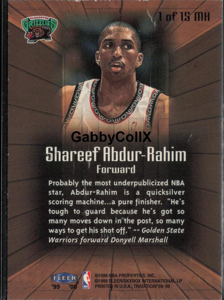 1999-00 Fleer Tradition #1 MH Shareef Abdur-Rahim Masters of the Hardwood #mooe - Back