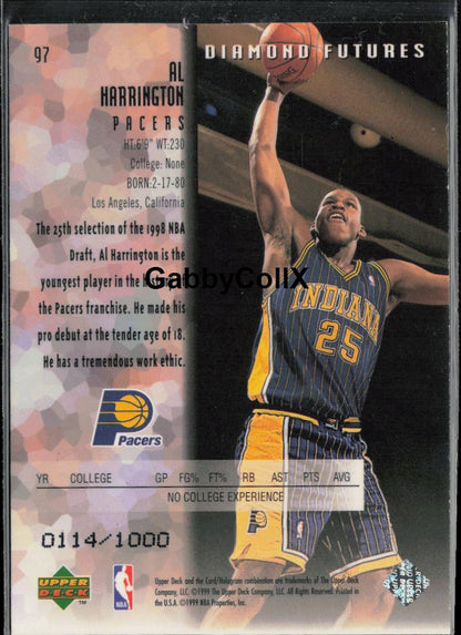 1998-99 Upper Deck Black Diamond #97 Al Harrington Triple Diamond #/1000 #o4bq - Back
