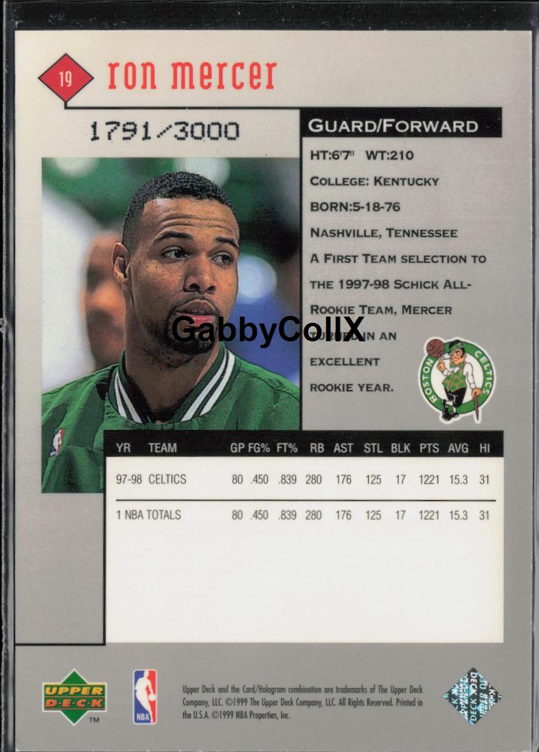 1998-99 Upper Deck Black Diamond #19 Ron Mercer Double Diamond #/3000 #o4cn - Back