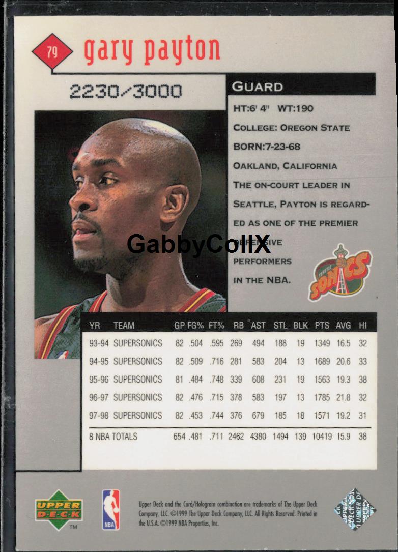 1998-99 Upper Deck Black Diamond #79 Gary Payton Double Diamond #/3000 #o4cz - Back