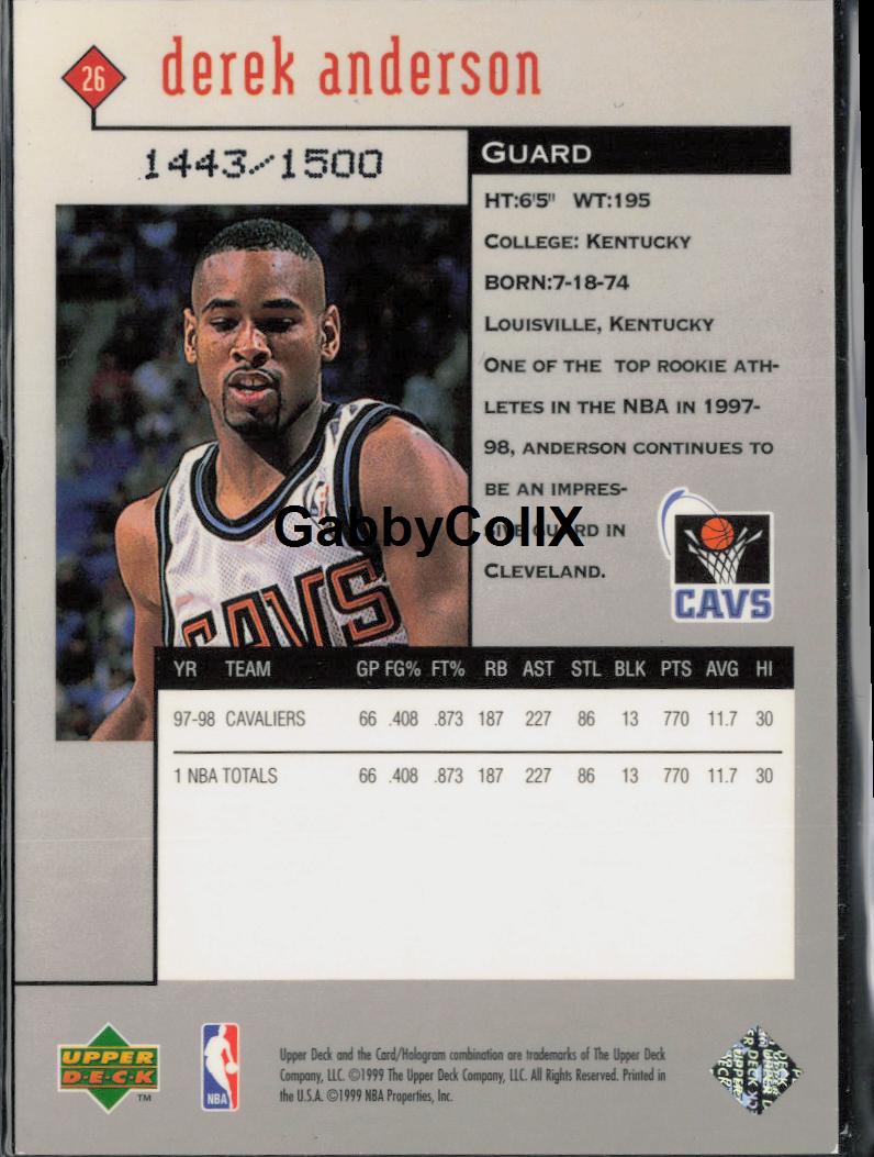 1998-99 Upper Deck Black Diamond #26 Derek Anderson #o4dr - Back