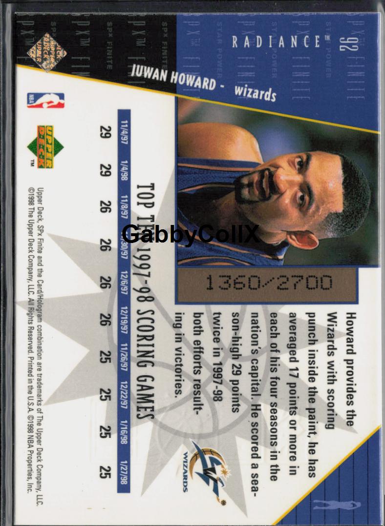 1998-99 SPx Finite #92 Juwan Howard Radiance #/2700 #o4e0 - Back